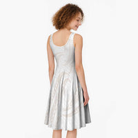 White Sunday Lotu Tamaiti Midi Dress Polynesian Wave Pastel Nude LT9 - Polynesian Pride