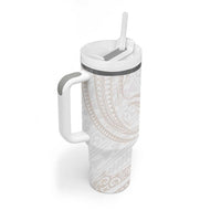 White Sunday Lotu Tamaiti Tumbler With Handle Polynesian Wave Pastel Nude - Polynesian Pride
