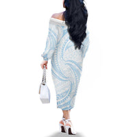 White Sunday Lotu Tamaiti Family Matching Off The Shoulder Long Sleeve Dress and Hawaiian Shirt Polynesian Wave Pastel Sky Blue LT9 - Polynesian Pride