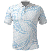 White Sunday Lotu Tamaiti Polo Shirt Polynesian Wave Pastel Sky Blue - Polynesian Pride