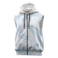 White Sunday Lotu Tamaiti Sleeveless Zip Hoodie Polynesian Wave Pastel Sky Blue - Polynesian Pride