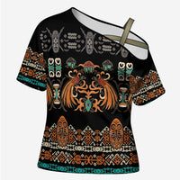 Black Batik Papua-inspired Pattern Cross Shoulder Shirt - Polynesian Pride