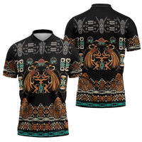 Black Batik Papua-inspired Pattern Zipper Polo Shirt - Polynesian Pride