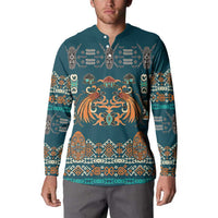 Dark Cyan Blue Batik Papua-inspired Pattern Button Sweatshirt - Polynesian Pride