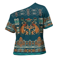 Dark Cyan Blue Batik Papua-inspired Pattern Cross Shoulder Shirt - Polynesian Pride