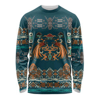 Dark Cyan Blue Batik Papua-inspired Pattern Long Sleeve Shirt - Polynesian Pride