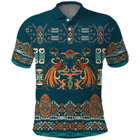 Dark Cyan Blue Batik Papua-inspired Pattern Polo Shirt - Polynesian Pride