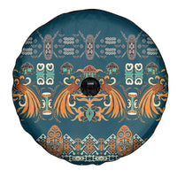 Dark Cyan Blue Batik Papua-inspired Pattern Spare Tire Cover - Polynesian Pride