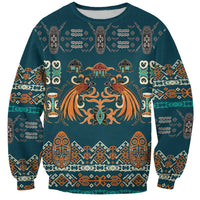 Dark Cyan Blue Batik Papua-inspired Pattern Sweatshirt - Polynesian Pride