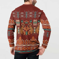 Oxblood Batik Papua-inspired Pattern Button Sweatshirt - Polynesian Pride