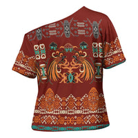 Oxblood Batik Papua-inspired Pattern Cross Shoulder Shirt - Polynesian Pride