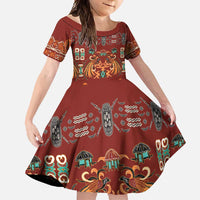 Oxblood Batik Papua-inspired Pattern Family Matching Long Sleeve Bodycon Dress and Hawaiian Shirt - Polynesian Pride