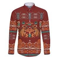 Oxblood Batik Papua-inspired Pattern Family Matching Off The Shoulder Long Sleeve Dress and Hawaiian Shirt - Polynesian Pride