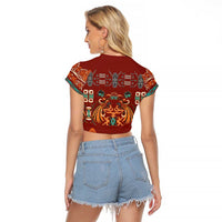 Oxblood Batik Papua-inspired Pattern Raglan Cropped T Shirt - Polynesian Pride