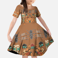 Terracotta Batik Papua-inspired Pattern Family Matching Off The Shoulder Long Sleeve Dress and Hawaiian Shirt - Polynesian Pride