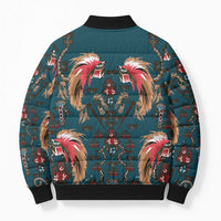 Dark Cyan Blue Bird of Batik Papua Bomber Puffer Jacket Exotic Natural Wealth of Papua - Polynesian Pride
