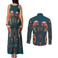Dark Cyan Blue Bird of Batik Papua Couples Matching Tank Maxi Dress and Long Sleeve Button Shirt Exotic Natural Wealth of Papua LT9 - Polynesian Pride