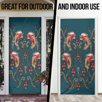 Dark Cyan Blue Bird of Batik Papua Door Cover Exotic Natural Wealth of Papua LT9 - Polynesian Pride
