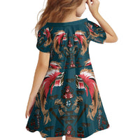 Dark Cyan Blue Bird of Batik Papua Family Matching Long Sleeve Bodycon Dress and Hawaiian Shirt Exotic Natural Wealth of Papua LT9 - Polynesian Pride