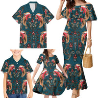 Dark Cyan Blue Bird of Batik Papua Family Matching Mermaid Dress and Hawaiian Shirt Exotic Natural Wealth of Papua LT9 - Polynesian Pride