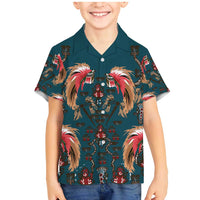 Dark Cyan Blue Bird of Batik Papua Family Matching Mermaid Dress and Hawaiian Shirt Exotic Natural Wealth of Papua LT9 Son's Shirt Blue - Polynesian Pride