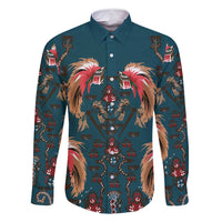 Dark Cyan Blue Bird of Batik Papua Family Matching Off Shoulder Short Dress and Hawaiian Shirt Exotic Natural Wealth of Papua LT9 Dad's Shirt - Long Sleeve Blue - Polynesian Pride
