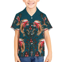 Dark Cyan Blue Bird of Batik Papua Family Matching Short Sleeve Bodycon Dress and Hawaiian Shirt Exotic Natural Wealth of Papua LT9 Son's Shirt Blue - Polynesian Pride