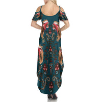 Dark Cyan Blue Bird of Batik Papua Family Matching Summer Maxi Dress and Hawaiian Shirt Exotic Natural Wealth of Papua LT9 - Polynesian Pride