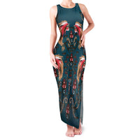 Dark Cyan Blue Bird of Batik Papua Family Matching Tank Maxi Dress and Hawaiian Shirt Exotic Natural Wealth of Papua LT9 Mom's Dress Blue - Polynesian Pride