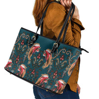 Dark Cyan Blue Bird of Batik Papua Leather Tote Bag Exotic Natural Wealth of Papua LT9 - Polynesian Pride
