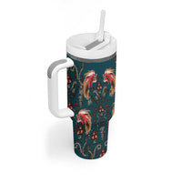 Dark Cyan Blue Bird of Batik Papua Tumbler With Handle Exotic Natural Wealth of Papua LT9 - Polynesian Pride