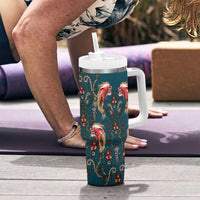 Dark Cyan Blue Bird of Batik Papua Tumbler With Handle Exotic Natural Wealth of Papua LT9 - Polynesian Pride