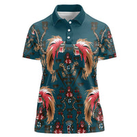Dark Cyan Blue Bird of Batik Papua Women Polo Shirt Exotic Natural Wealth of Papua LT9 Female Blue - Polynesian Pride
