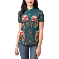 Dark Cyan Blue Bird of Batik Papua Women Polo Shirt Exotic Natural Wealth of Papua LT9 - Polynesian Pride