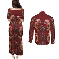 Oxblood Bird of Batik Papua Couples Matching Puletasi and Long Sleeve Button Shirt Exotic Natural Wealth of Papua LT9 - Polynesian Pride