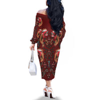 Oxblood Bird of Batik Papua Family Matching Off The Shoulder Long Sleeve Dress and Hawaiian Shirt Exotic Natural Wealth of Papua LT9 - Polynesian Pride