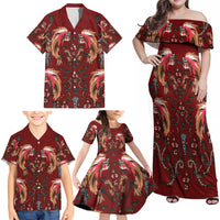 Oxblood Bird of Batik Papua Family Matching Off Shoulder Maxi Dress and Hawaiian Shirt Exotic Natural Wealth of Papua LT9 - Polynesian Pride