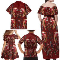 Oxblood Bird of Batik Papua Family Matching Off Shoulder Maxi Dress and Hawaiian Shirt Exotic Natural Wealth of Papua LT9 - Polynesian Pride