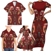 Oxblood Bird of Batik Papua Family Matching Short Sleeve Bodycon Dress and Hawaiian Shirt Exotic Natural Wealth of Papua LT9 - Polynesian Pride