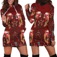 Oxblood Bird of Batik Papua Hoodie Dress Exotic Natural Wealth of Papua LT9 - Polynesian Pride