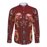 Oxblood Bird of Batik Papua Long Sleeve Button Shirt Exotic Natural Wealth of Papua - Polynesian Pride