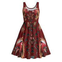 Oxblood Bird of Batik Papua Midi Dress Exotic Natural Wealth of Papua LT9 Red - Polynesian Pride