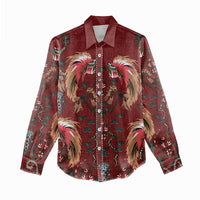 Oxblood Bird of Batik Papua Women Casual Shirt Exotic Natural Wealth of Papua LT9 - Polynesian Pride