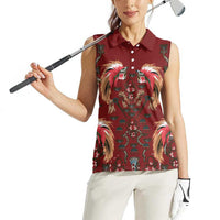 Oxblood Bird of Batik Papua Women Sleeveless Polo Shirt Exotic Natural Wealth of Papua LT9 - Polynesian Pride