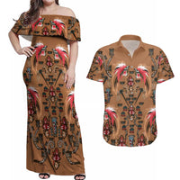 Terracotta Bird of Batik Papua Couples Matching Off Shoulder Maxi Dress and Hawaiian Shirt Exotic Natural Wealth of Papua LT9 Gold - Polynesian Pride