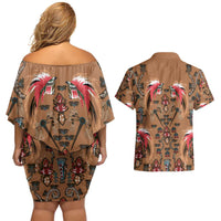 Terracotta Bird of Batik Papua Couples Matching Off Shoulder Short Dress and Hawaiian Shirt Exotic Natural Wealth of Papua LT9 - Polynesian Pride
