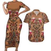 Terracotta Bird of Batik Papua Couples Matching Short Sleeve Bodycon Dress and Hawaiian Shirt Exotic Natural Wealth of Papua LT9 Gold - Polynesian Pride