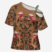 Terracotta Bird of Batik Papua Cross Shoulder Shirt Exotic Natural Wealth of Papua LT9 Female Gold - Polynesian Pride