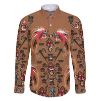 Terracotta Bird of Batik Papua Family Matching Summer Maxi Dress and Hawaiian Shirt Exotic Natural Wealth of Papua LT9 Dad's Shirt - Long Sleeve Gold - Polynesian Pride