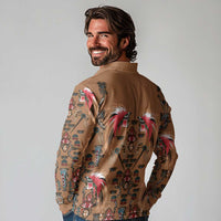 Terracotta Bird of Batik Papua Long Sleeve Polo Shirt Exotic Natural Wealth of Papua LT9 - Polynesian Pride